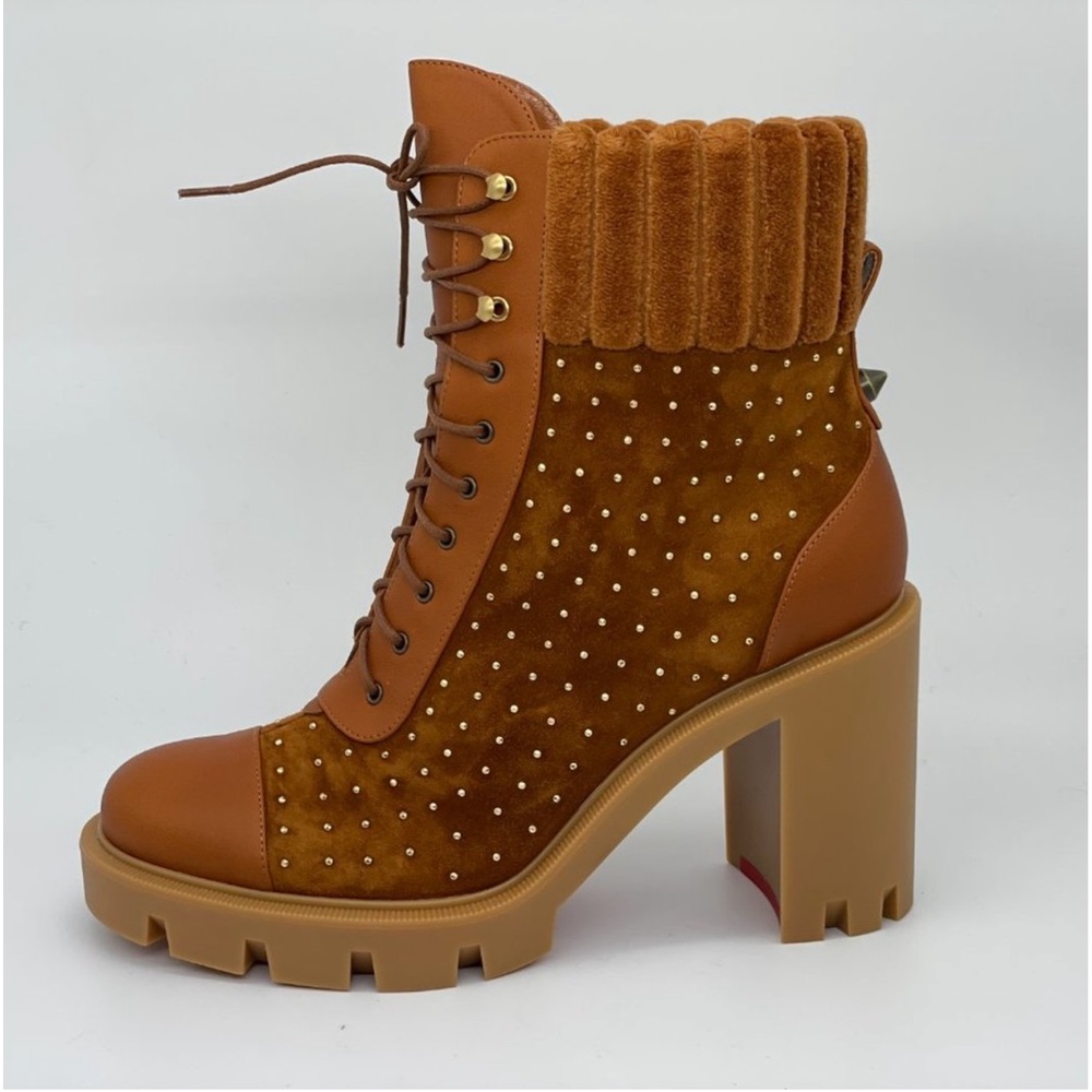 Christian Louboutin DAKITA LUG 70 Studded Spike Suede Boots Heel Booties